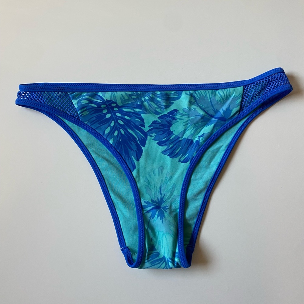 Aerie cheeky teal tropical print mesh bikini bottoms NWOT